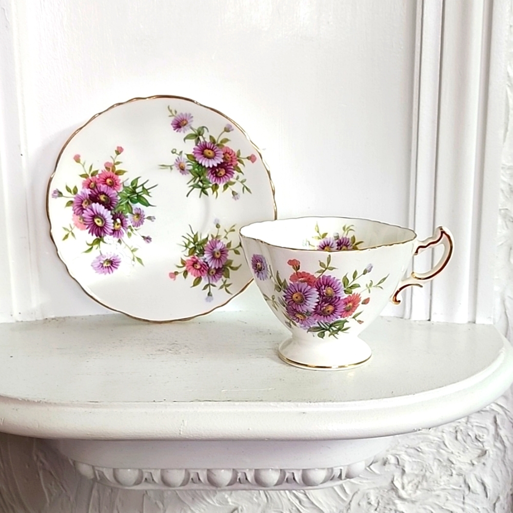 Hammersley Quatrefoil Demitasse Floral Teacup and Saucer